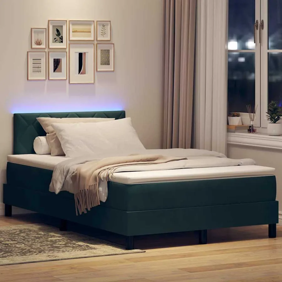 Lit à ressort LED avec matelas Vert foncé 120 x 200 cm Velours - 4