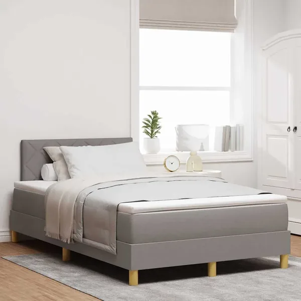 Lit à ressorts avec coussin Taupe 120 x 200 cm tissu