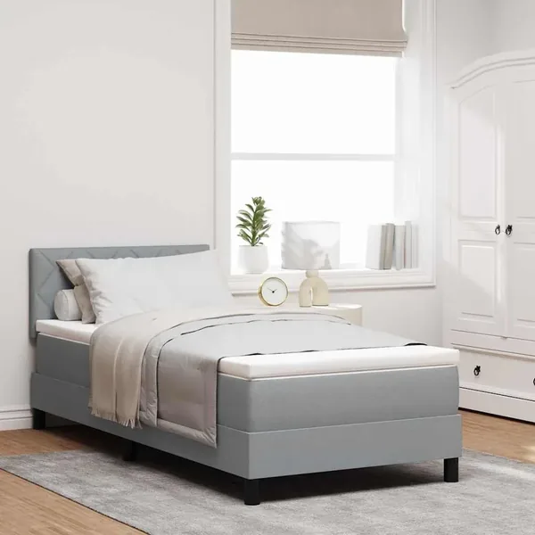 Lit à ressorts avec bandes LED Gris clair 90 x 200 cm tissu