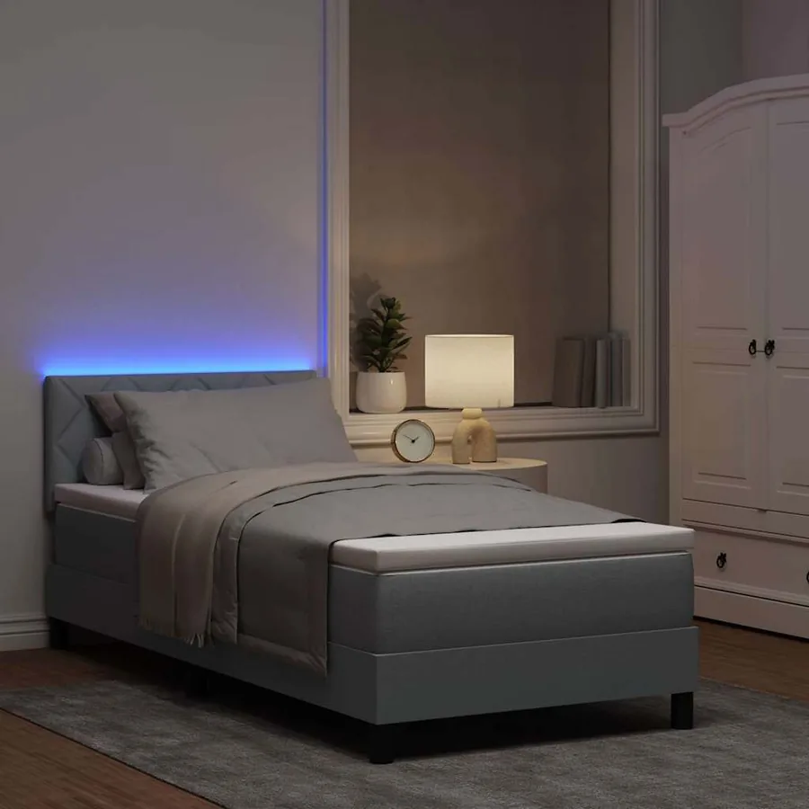 Lit à ressorts avec bandes LED Gris clair 90 x 200 cm tissu - 5