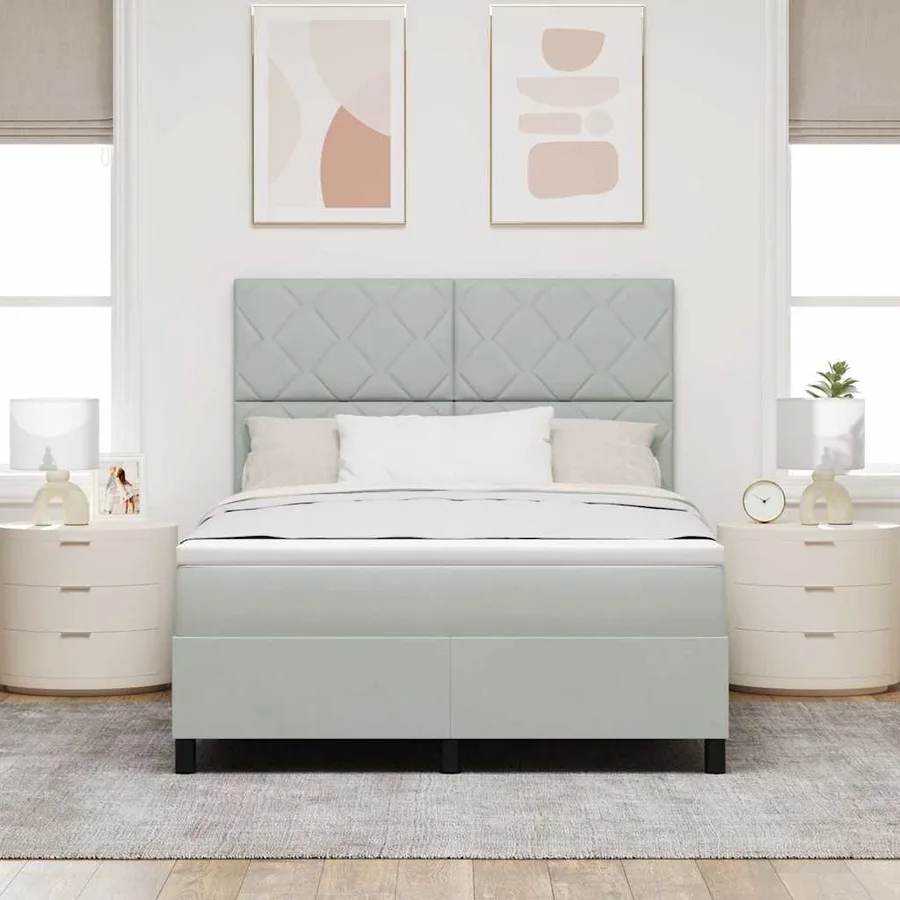 Lit à ressorts avec tête de lit Gris clair 140 x 200 cm Velours - 3