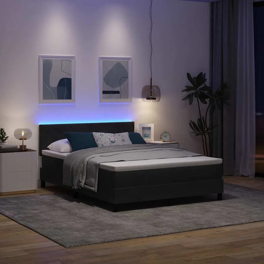Lit à ressort LED avec bandes LED Noir 140 x 200 cm Velours - 5