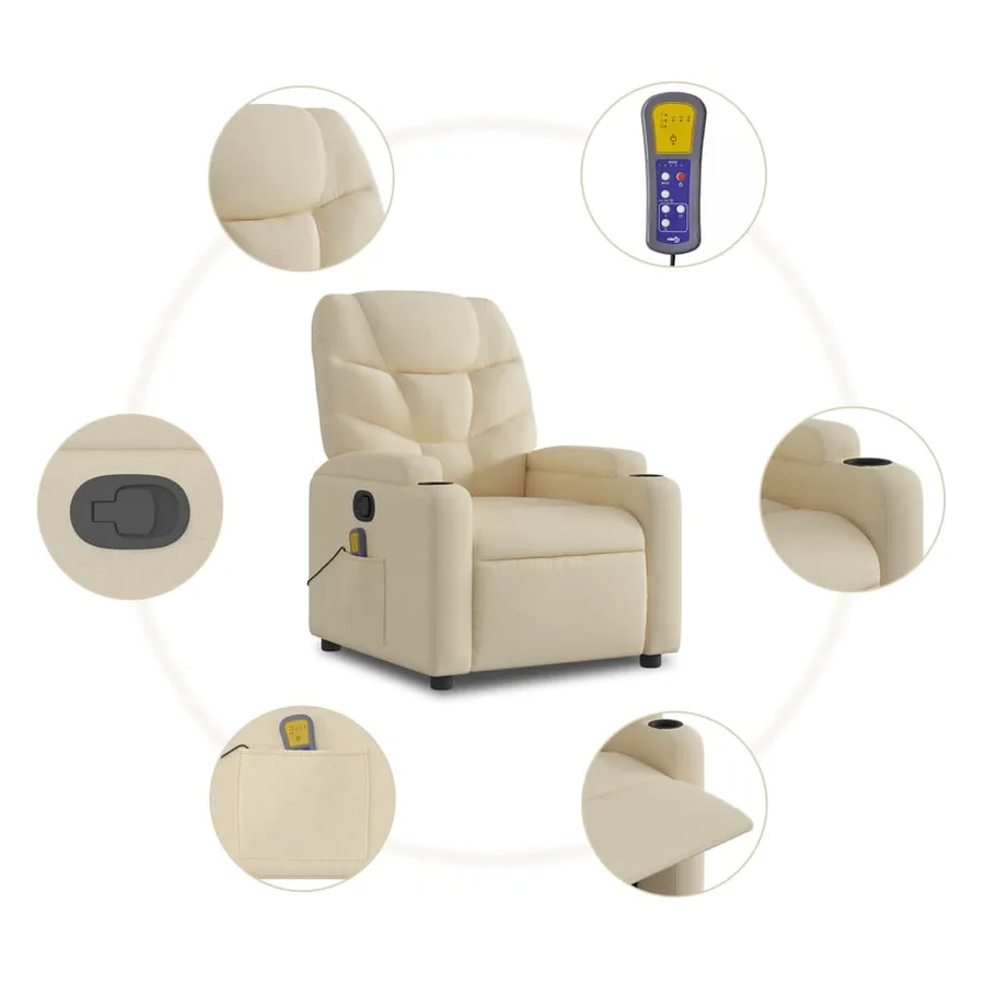 Fauteuil inclinable de massage crème tissu - 6