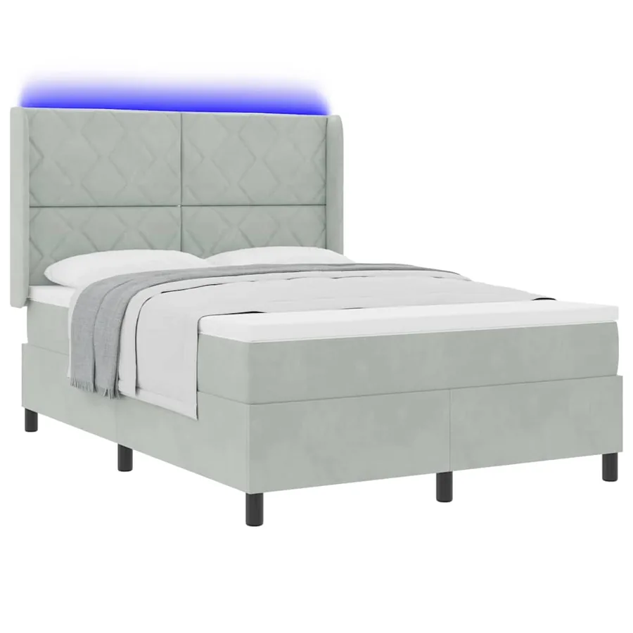 Lit à ressorts avec bandes LED Gris clair 140 x 190 cm Velours - 3