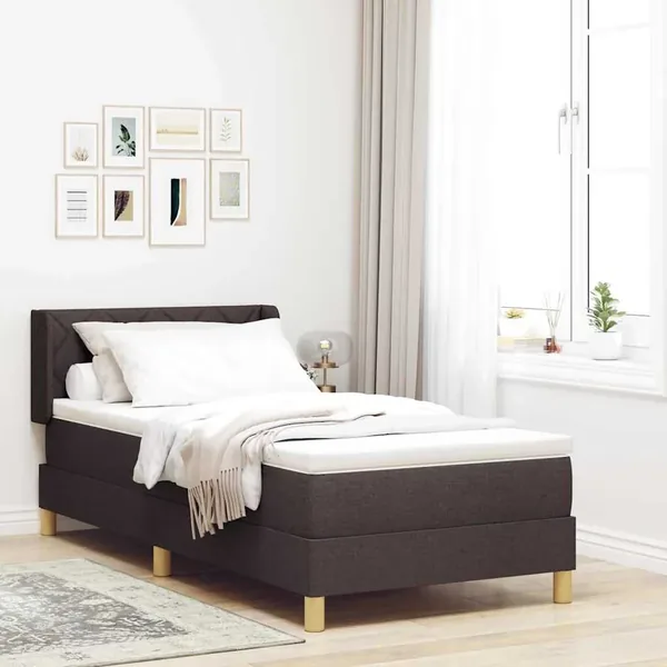 Lit à ressorts avec tête de lit Marron foncé 190 x 90 cm tissu