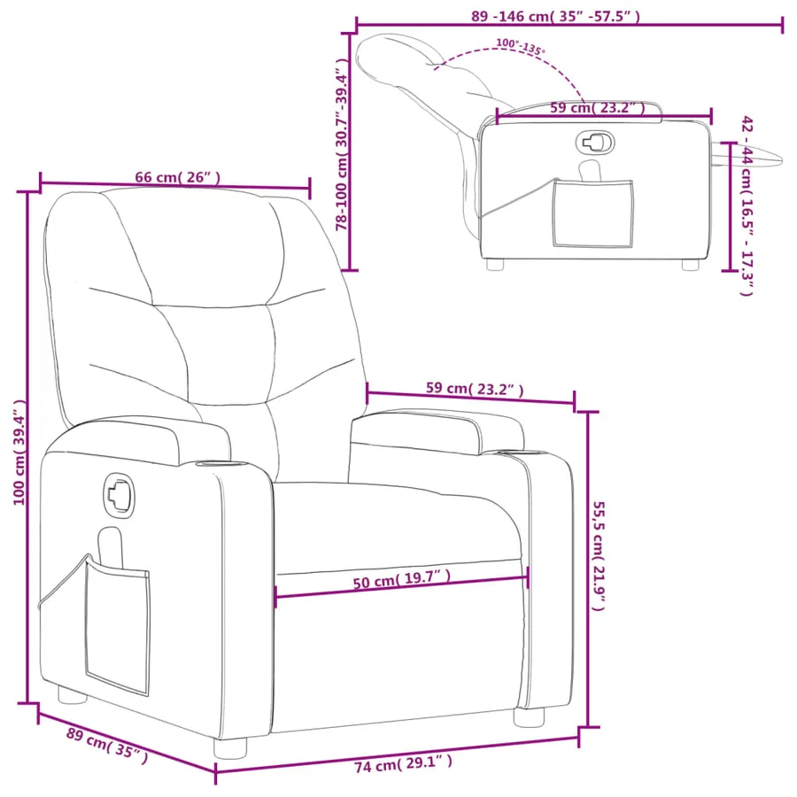 Fauteuil de massage inclinable crème tissu - 12