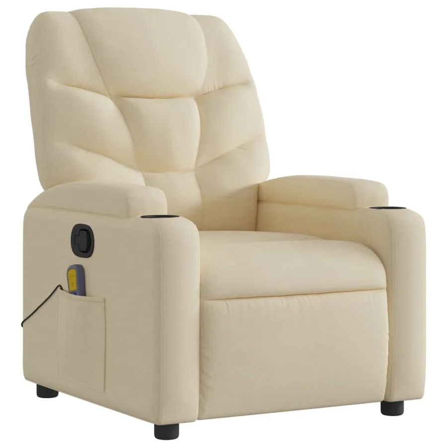 Fauteuil de massage inclinable crème tissu - 3