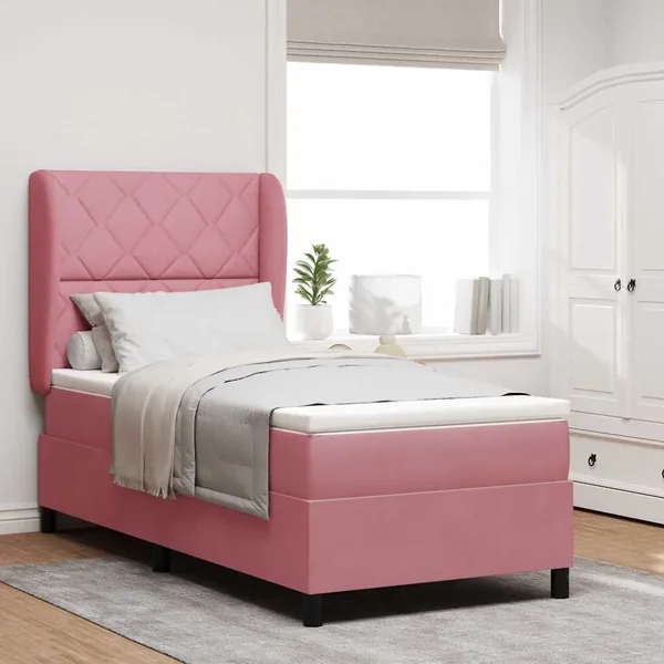 Lit à ressorts avec tête de lit Rose 200 x 90 cm Velours