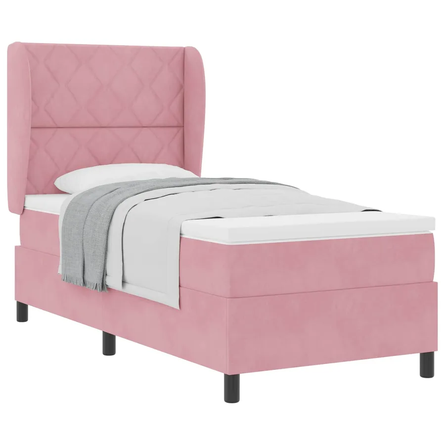 Lit à ressorts avec tête de lit Rose 200 x 90 cm Velours - 2