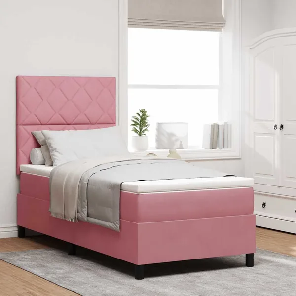 Lit à ressort LED avec tête de lit Rose 90 x 200 cm Velours