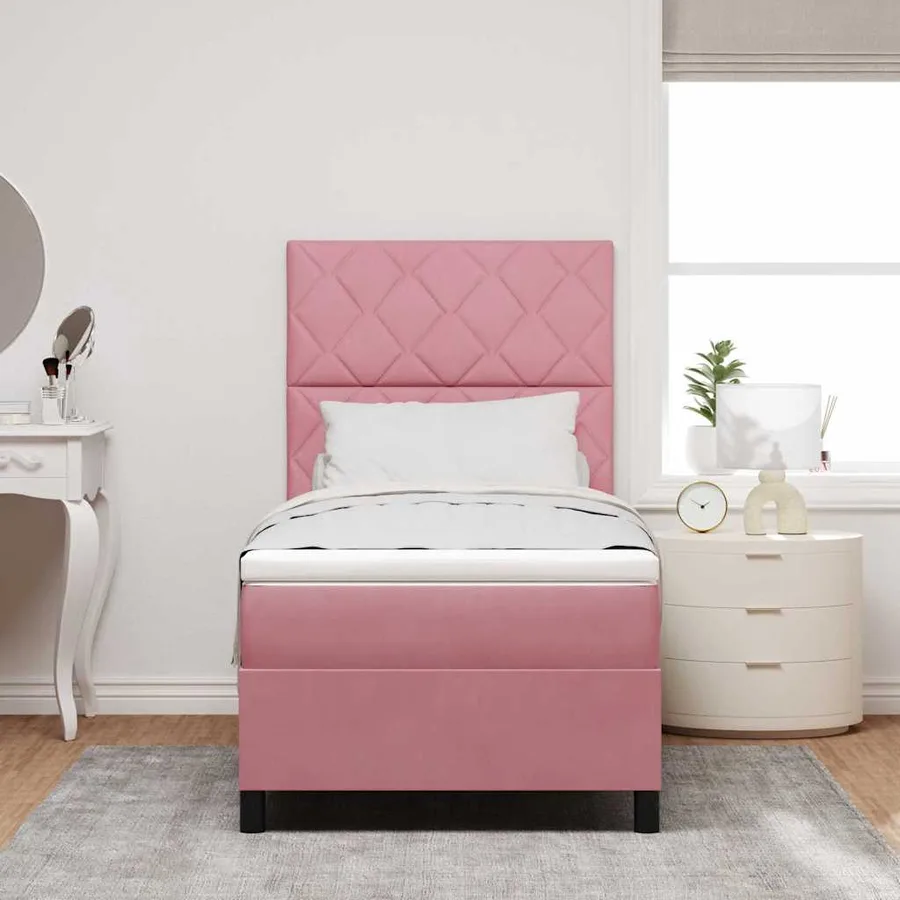 Lit à ressort LED avec tête de lit Rose 90 x 200 cm Velours - 4