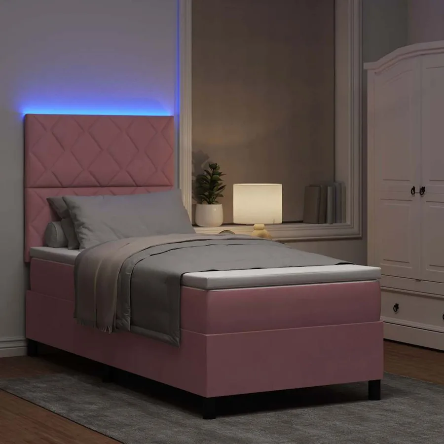 Lit à ressort LED avec tête de lit Rose 90 x 200 cm Velours - 5