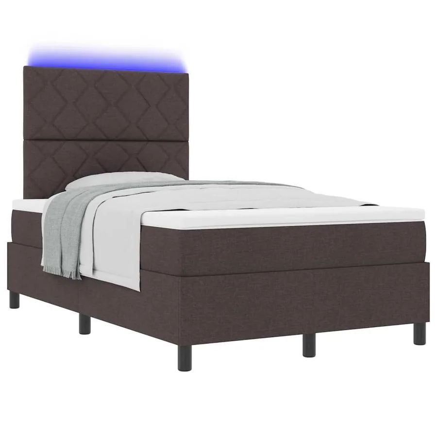 Lit à ressorts avec bandes LED Marron foncé 120 x 190 cm tissu - 3