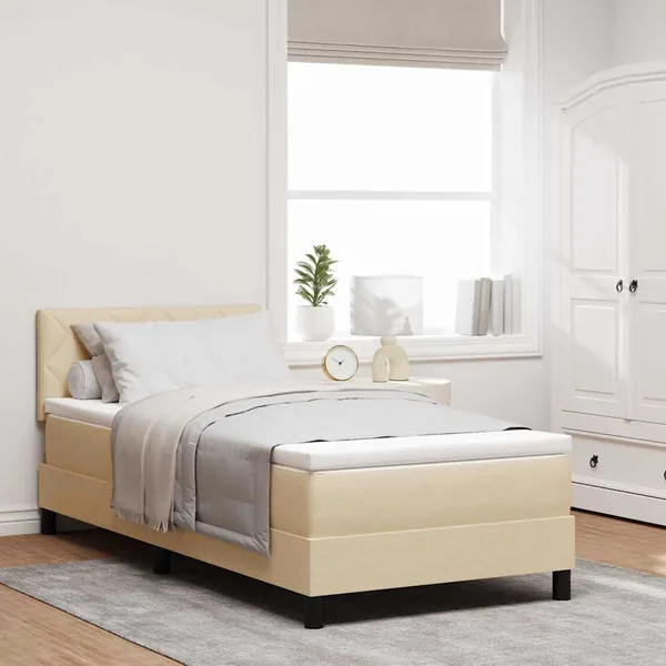 Lit à ressorts avec coussin Crème 90 x 200 cm tissu