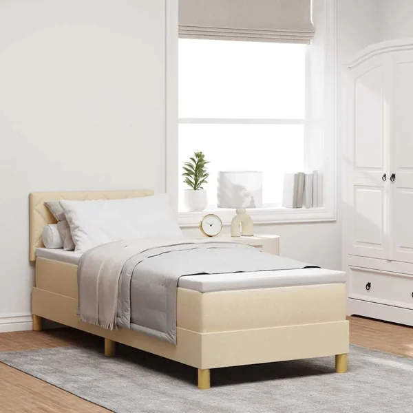 Lit à ressort LED avec bandes LED Crème 80 x 200 cm tissu