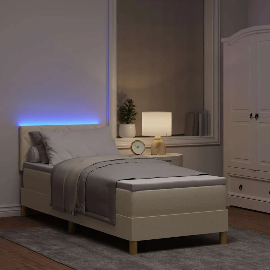 Lit à ressort LED avec bandes LED Crème 80 x 200 cm tissu - 5