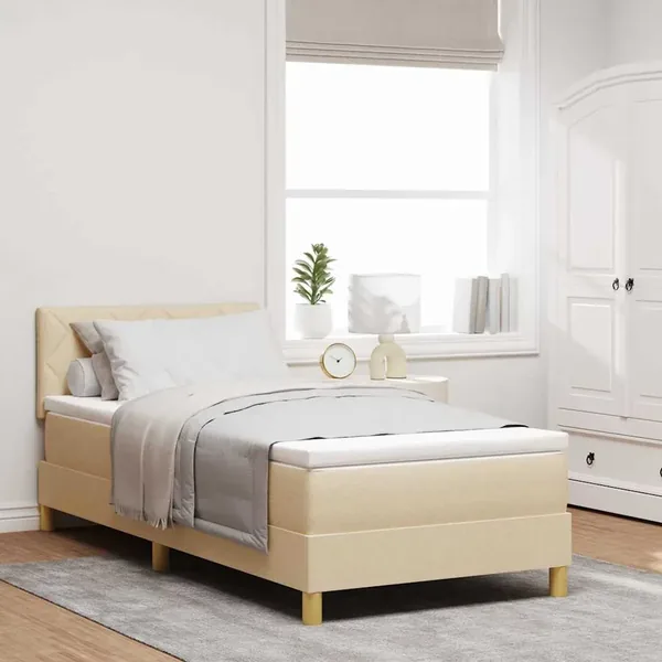 Lit à ressort LED avec bandes LED Crème 90 x 190 cm tissu