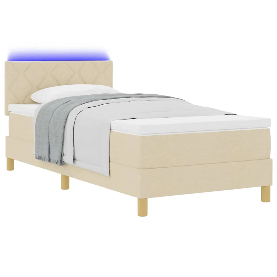 Lit à ressort LED avec bandes LED Crème 90 x 190 cm tissu - 3