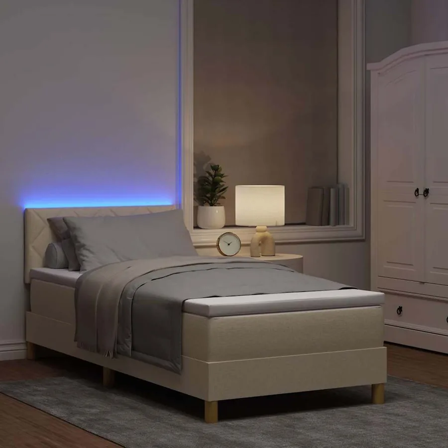 Lit à ressort LED avec bandes LED Crème 90 x 190 cm tissu - 5