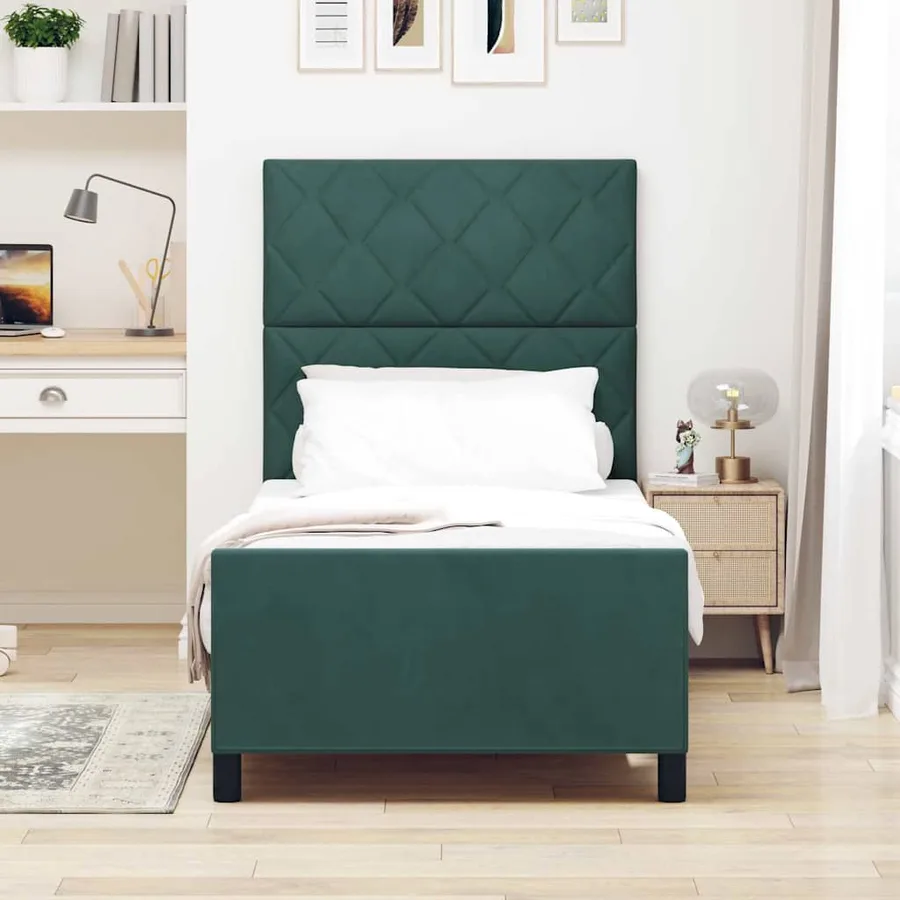 Lit à ressorts avec tête de lit Vert foncé 90 x 190 cm Velours - 3
