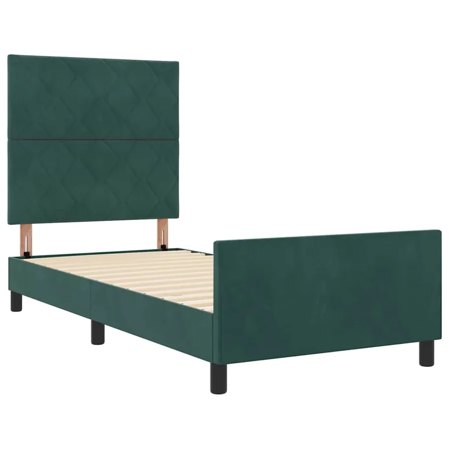 Lit à ressorts avec tête de lit Vert foncé 90 x 190 cm Velours - 5