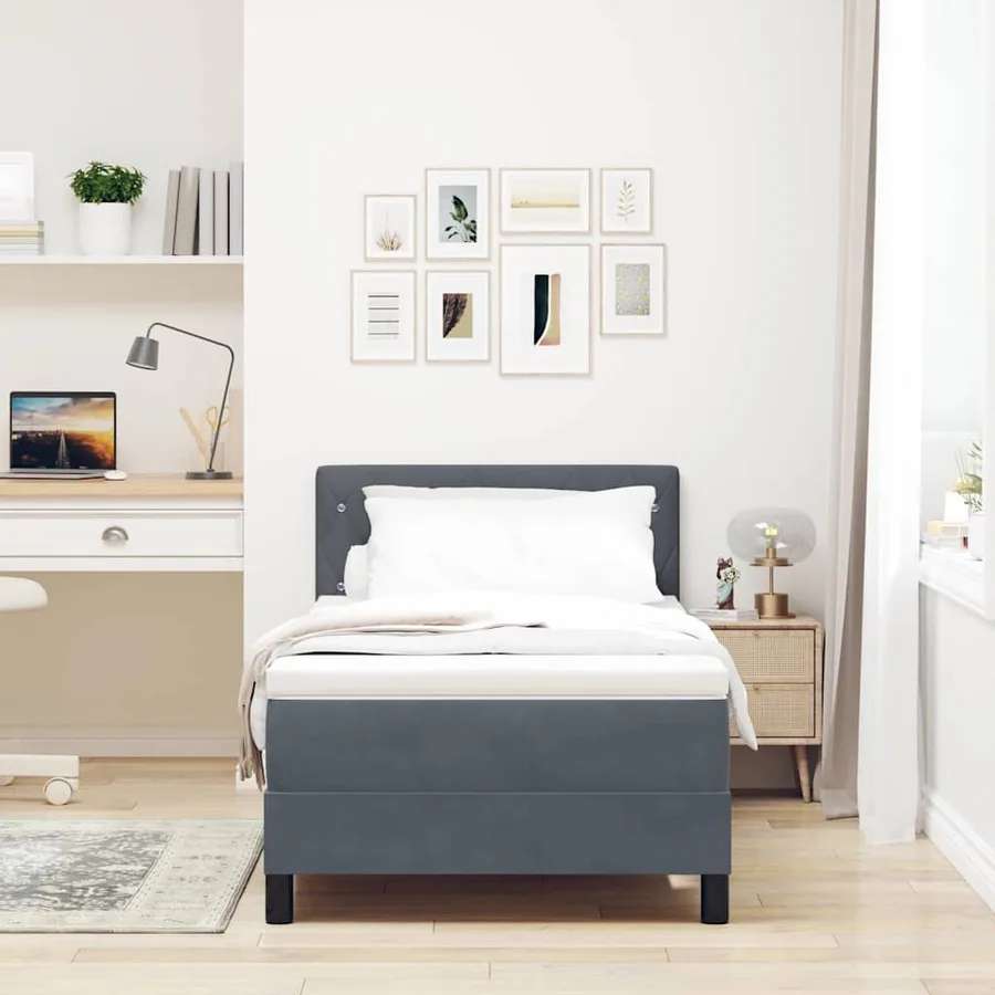 Lit à ressorts avec matelas Gris foncé 100 x 200 cm Velours - 3