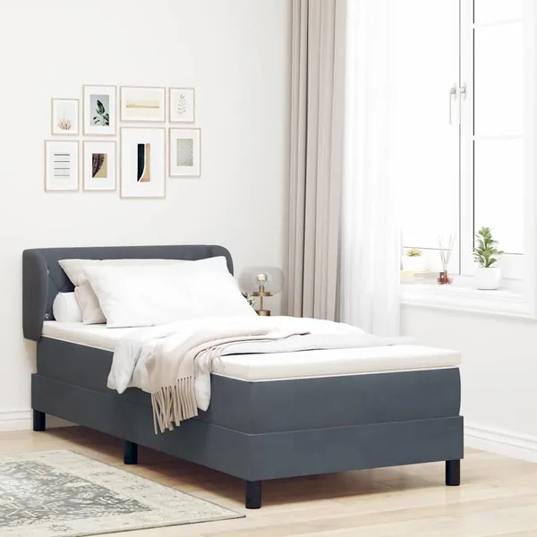 Lit à ressorts avec matelas Gris foncé 100 x 200 cm Velours