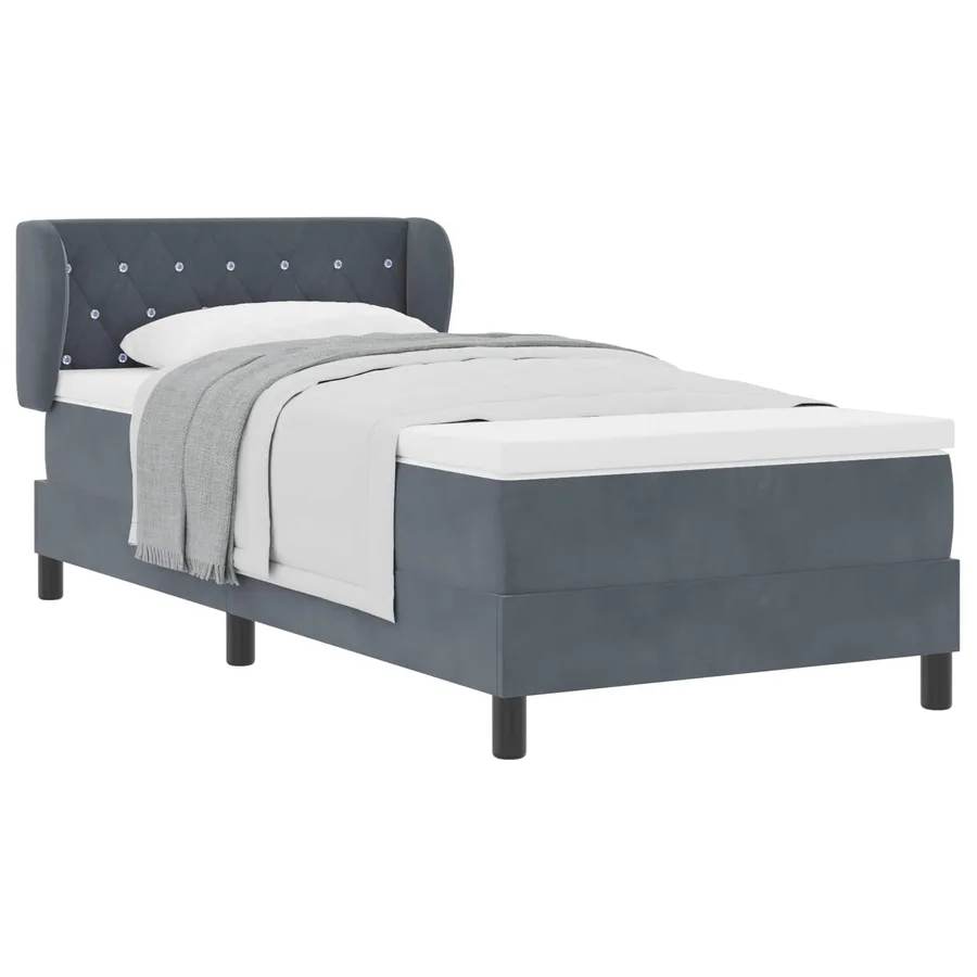 Lit à ressorts avec matelas Gris foncé 100 x 200 cm Velours - 2