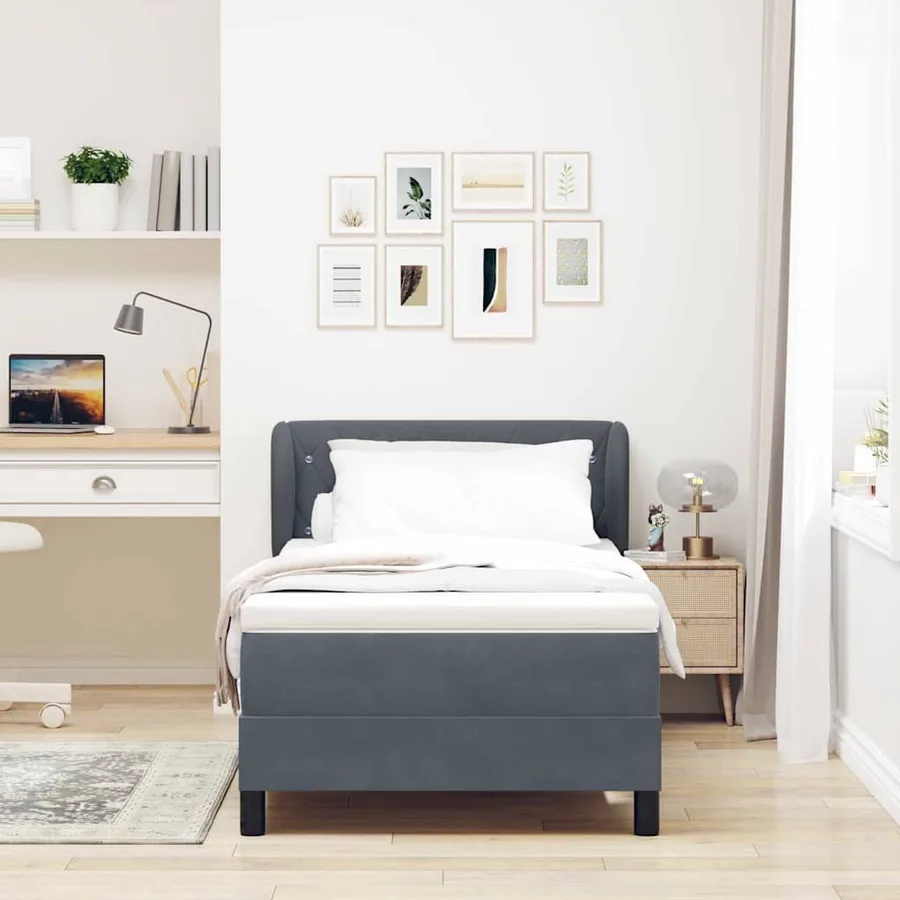 Lit à ressorts avec matelas Gris foncé 100 x 200 cm Velours - 3