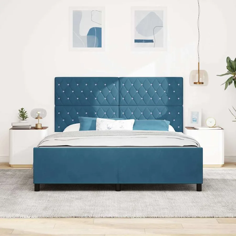Lit à ressorts avec tête de lit Bleu foncé 180 x 200 cm Velours - 3