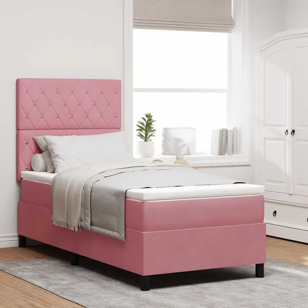 Lit à ressort LED avec matelas Rose 90 x 200 cm Velours