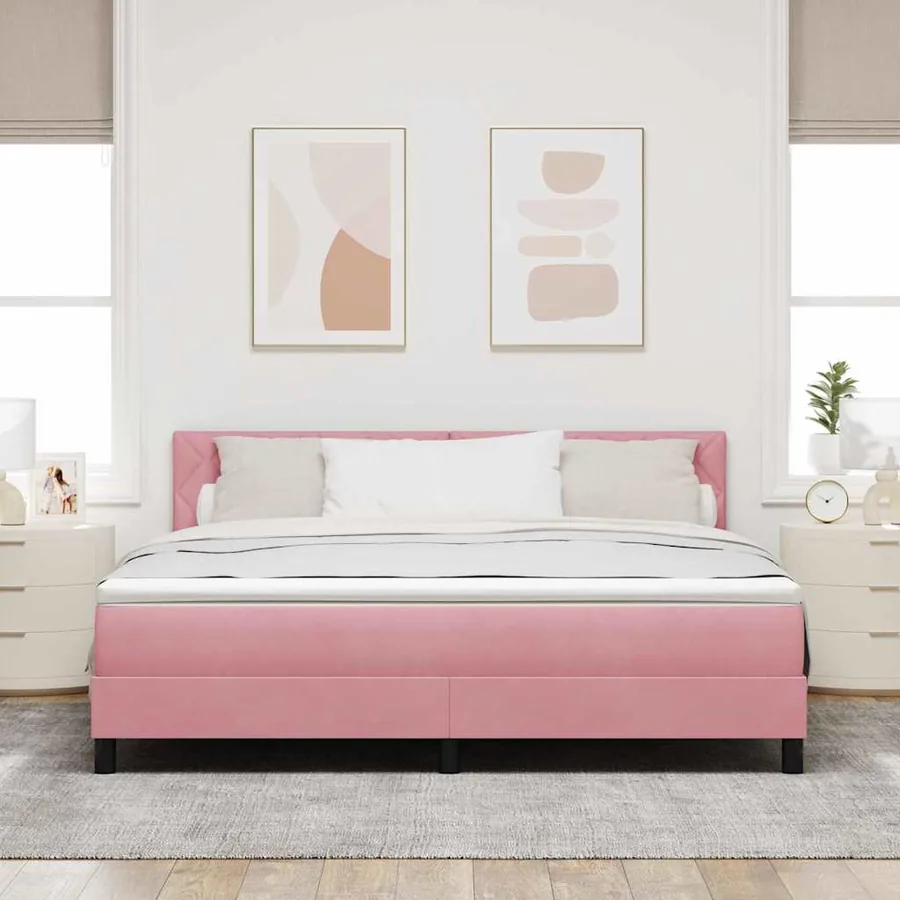 Lit à ressorts avec tête de lit Rose 180 x 200 cm Velours - 3