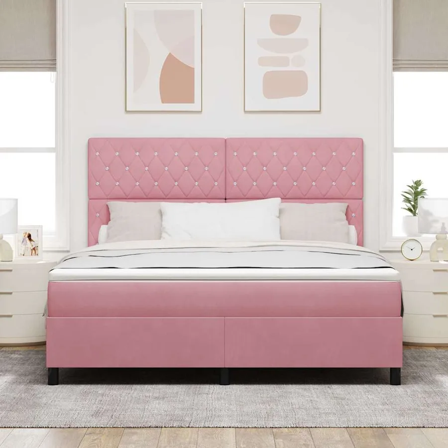 Lit à ressort LED avec matelas Rose 180 x 200 cm Velours - 4