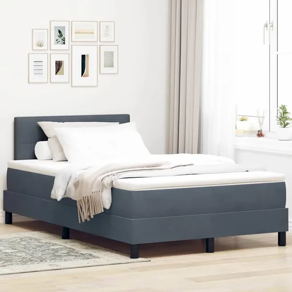 Lit à ressort LED avec matelas Gris foncé 120 x 190 cm Velours
