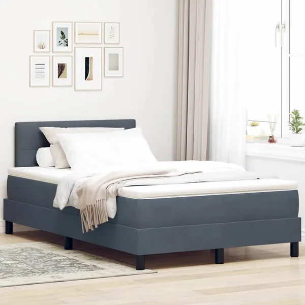 Lit à ressorts avec matelas Gris foncé 120 x 190 cm Velours