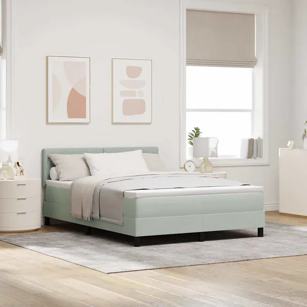 Lit à ressorts avec matelas Gris clair 160 x 200 cm Velours