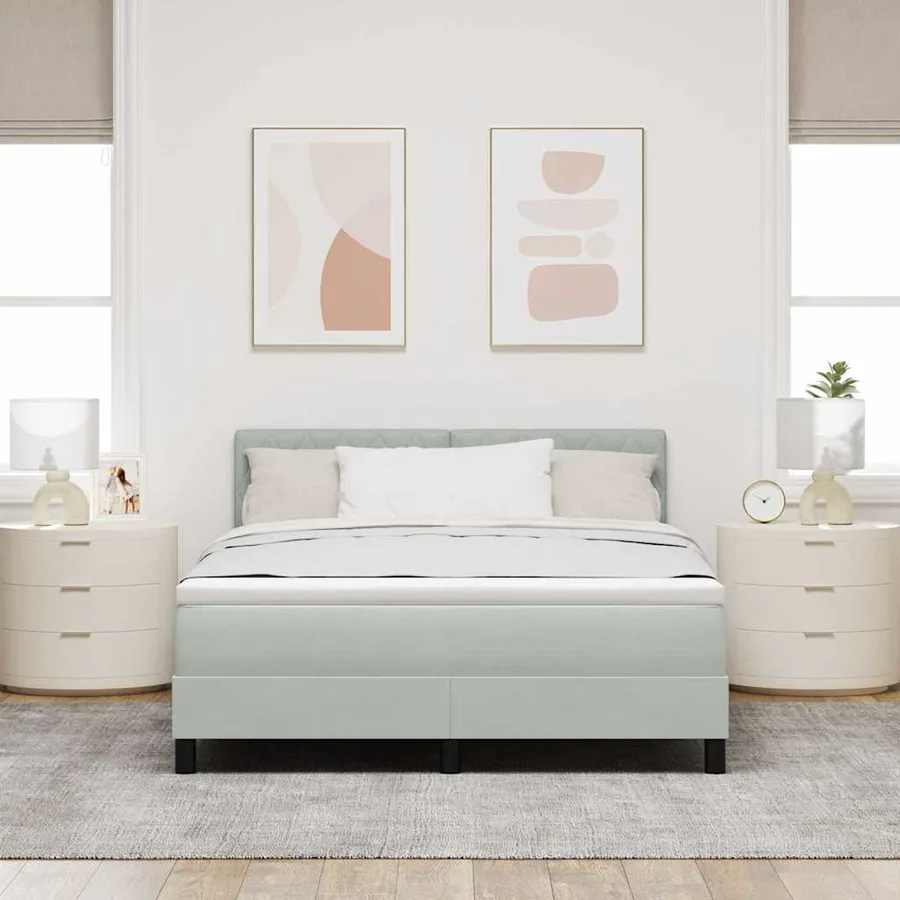 Lit à ressort LED avec matelas Gris clair 140 x 190 cm Velours - 4