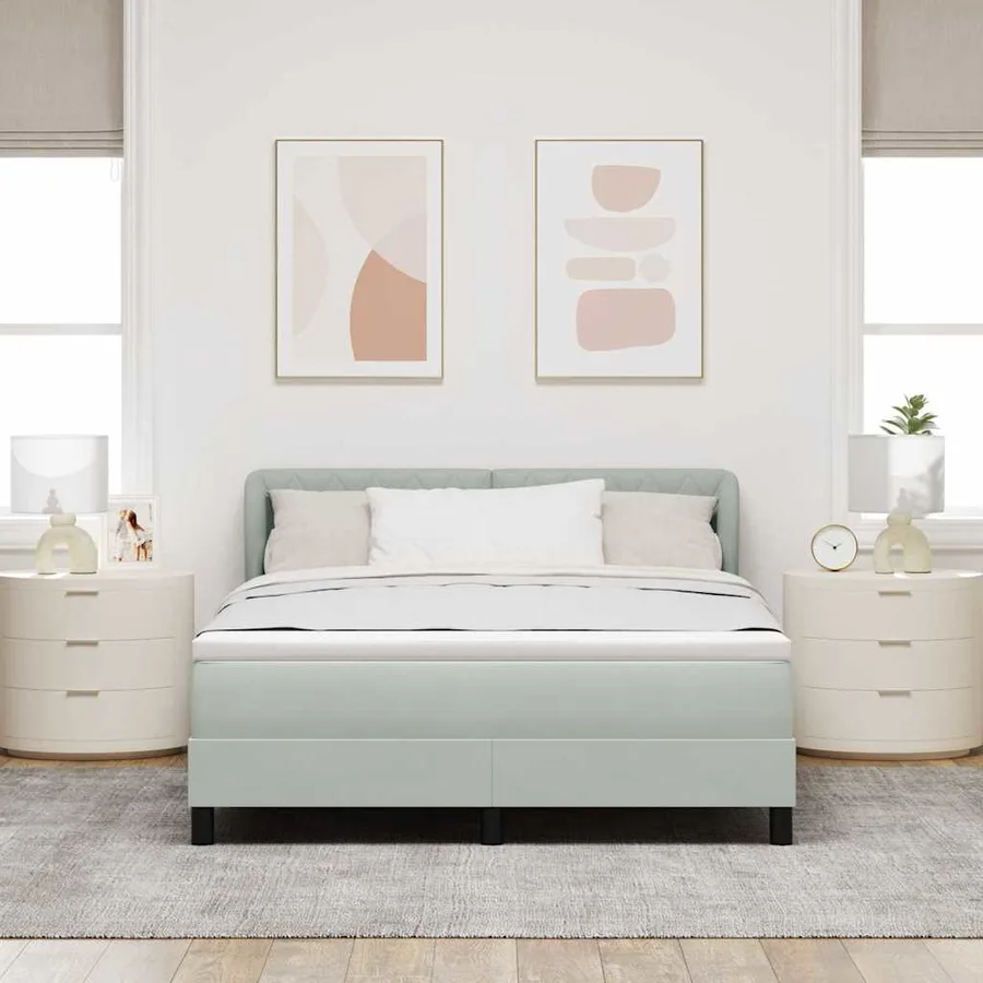 Lit à ressorts avec tête de lit Gris clair 160 x 200 cm Velours - 3
