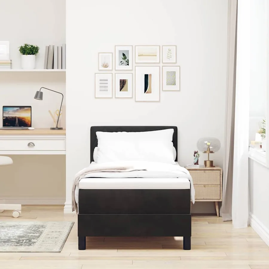 Lit à ressorts avec matelas Noir 80 x 200 cm Velours - 3