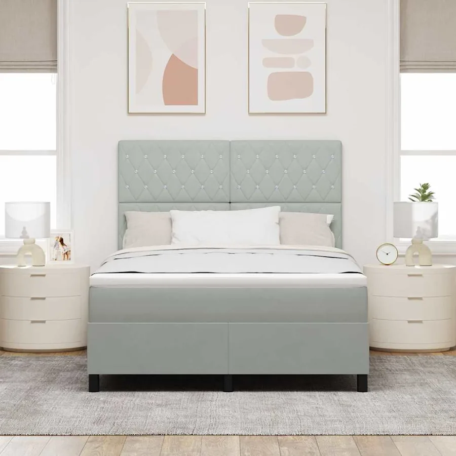 Lit à ressort LED avec matelas Gris clair 140 x 200 cm Velours - 4