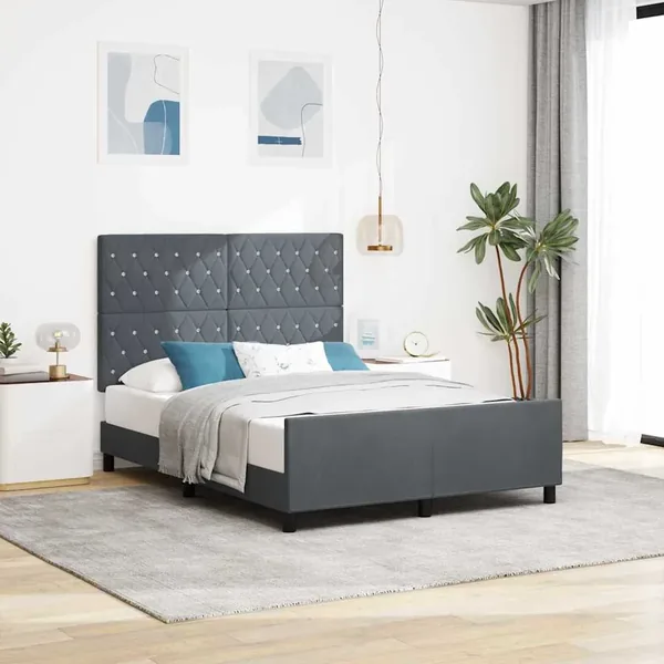 Lit à ressorts avec tête de lit Gris foncé 140 x 190 cm Velours