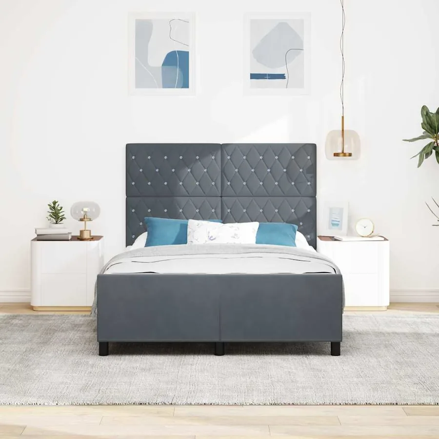 Lit à ressorts avec tête de lit Gris foncé 140 x 190 cm Velours - 3