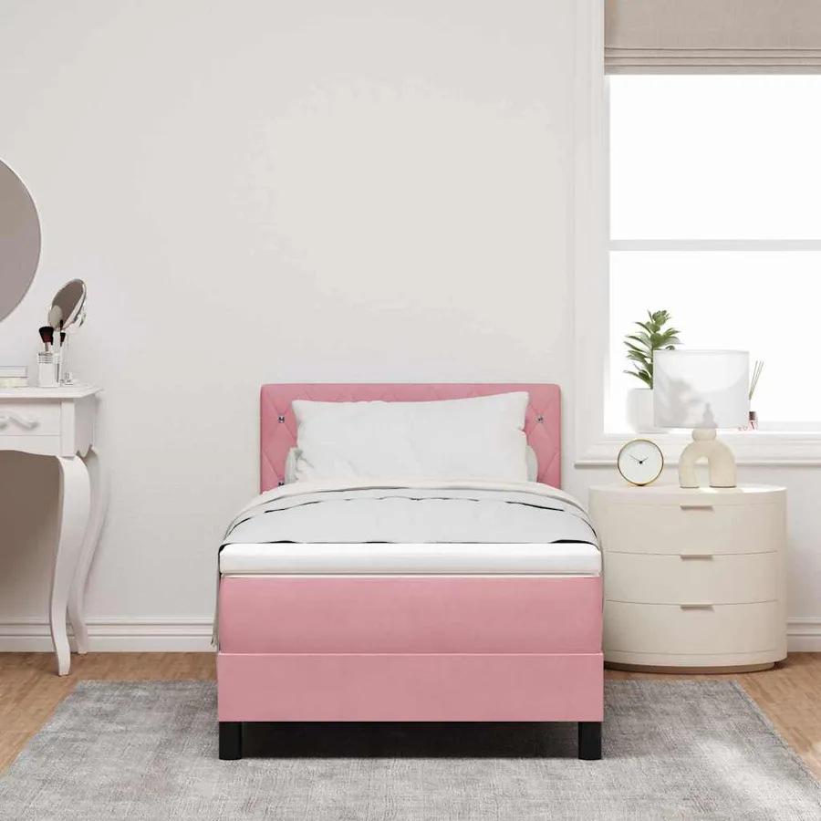 Lit à ressort LED avec matelas Rose 90 x 190 cm Velours - 4