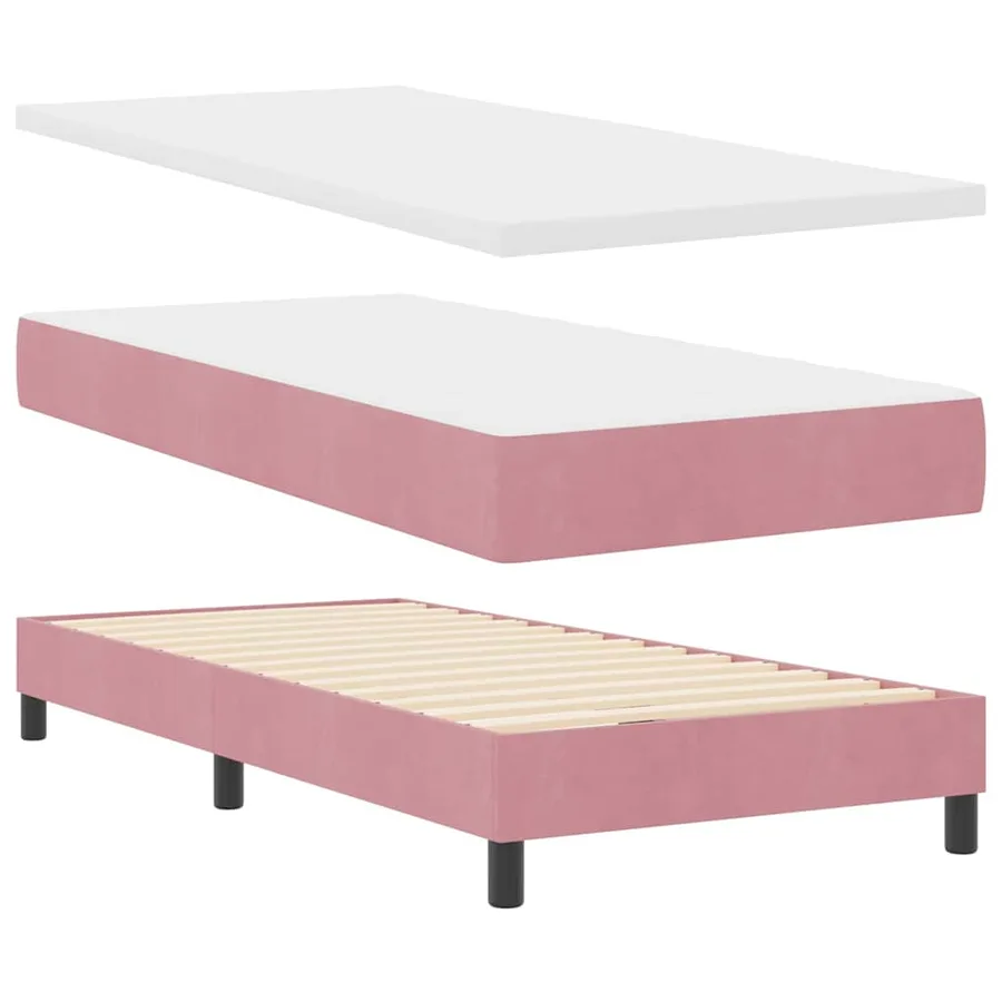 Lit à ressort LED avec matelas Rose 90 x 190 cm Velours - 6