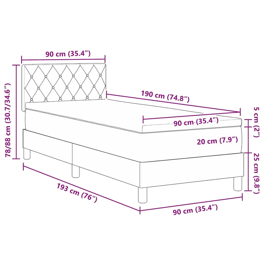 Lit à ressorts avec matelas Rose 90 x 190 cm Velours - 12