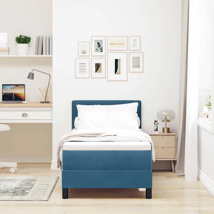 Lit à ressorts avec matelas Bleu foncé 80 x 200 cm Velours - 3