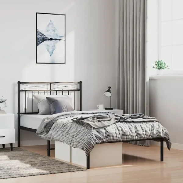 Cadre de lit métal sans matelas avec tête de lit noir 100x200cm