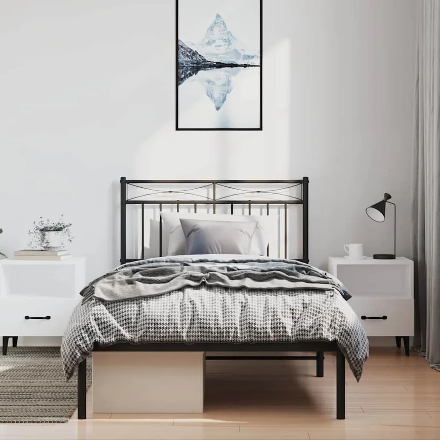 Cadre de lit métal sans matelas avec tête de lit noir 100x200cm - 3