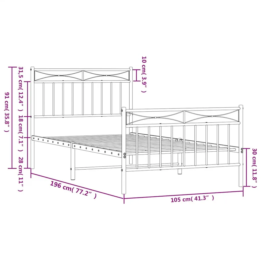 Cadre de lit métal sans matelas avec pied de lit noir 100x190cm - 10