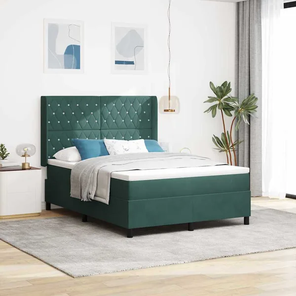 Lit à ressorts avec bandes LED Vert 140 x 190 cm Velours